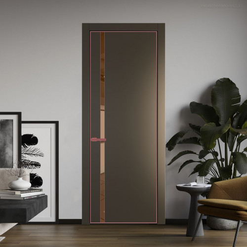 Межкомнатная дверь ProfilDoors 21 PE с вставкой из стекла зеркало bronze Перламутр бронза с алюминиевой кромкой Красный антрацит
