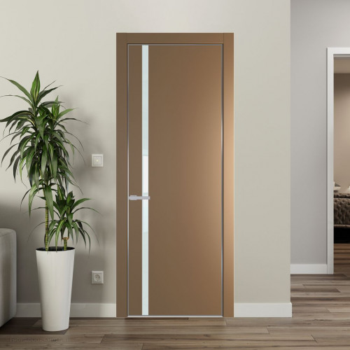 Межкомнатная дверь ProfilDoors 21 PE с вставкой из стекла белый лак Перламутр золото с алюминиевой кромкой Серебро
