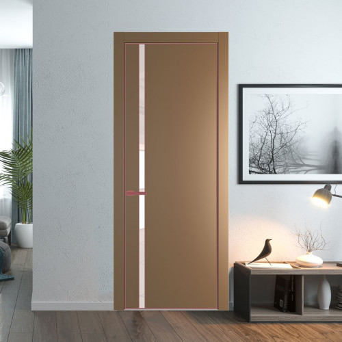Межкомнатная дверь ProfilDoors 21 PE с вставкой из стекла перламутровый лак Перламутр золото с алюминиевой кромкой Красный антрацит