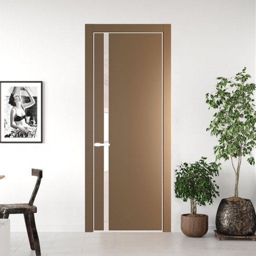 Межкомнатная дверь ProfilDoors 21 PE с вставкой из стекла перламутровый лак Перламутр золото с алюминиевой кромкой Вайт