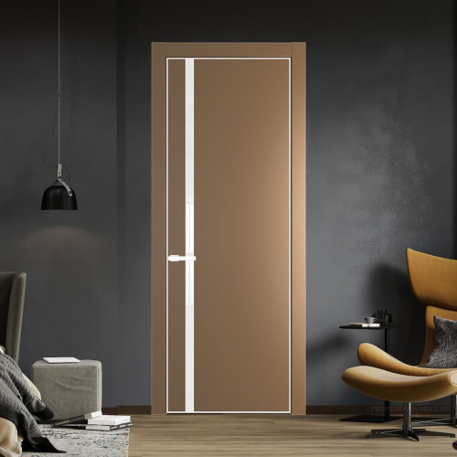 Межкомнатная дверь ProfilDoors 21 PE с вставкой из стекла лак классик Перламутр золото с алюминиевой кромкой Вайт