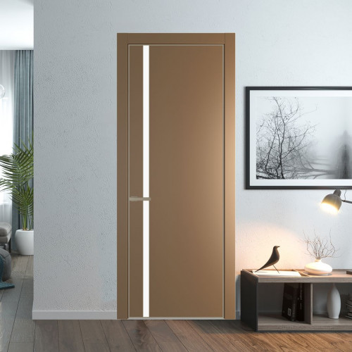 Межкомнатная дверь ProfilDoors 21 PE с вставкой из стекла монохром белый просветленный Перламутр золото с алюминиевой кромкой Никель
