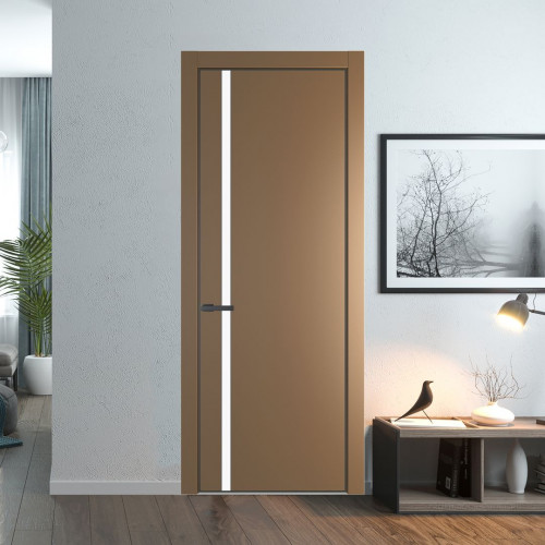 Межкомнатная дверь ProfilDoors 21 PE с вставкой из стекла монохром белый просветленный Перламутр золото с алюминиевой кромкой Серая Ночь