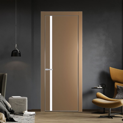 Межкомнатная дверь ProfilDoors 21 PE с вставкой из стекла монохром белый просветленный Перламутр золото с алюминиевой кромкой Серебро