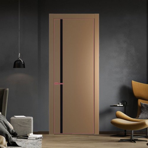 Межкомнатная дверь ProfilDoors 21 PE с вставкой из стекла монохром черный Перламутр золото с алюминиевой кромкой Красный антрацит
