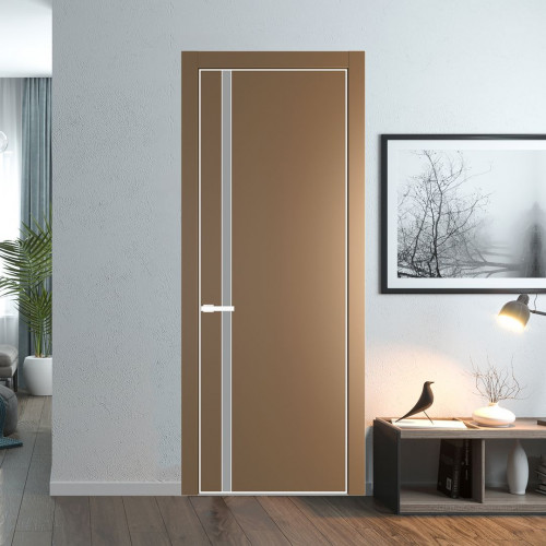 Межкомнатная дверь ProfilDoors 21 PE с вставкой из стекла монохром серый Перламутр золото с алюминиевой кромкой Вайт