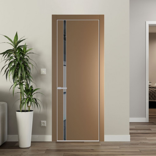 Межкомнатная дверь ProfilDoors 21 PE с вставкой из стекла зеркало grey Перламутр золото с алюминиевой кромкой Матовая