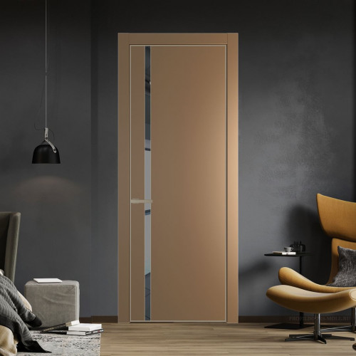 Межкомнатная дверь ProfilDoors 21 PE с вставкой из стекла зеркало grey Перламутр золото с алюминиевой кромкой Никель