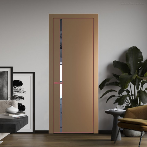 Межкомнатная дверь ProfilDoors 21 PE с вставкой из стекла зеркало Перламутр золото с алюминиевой кромкой Красный антрацит