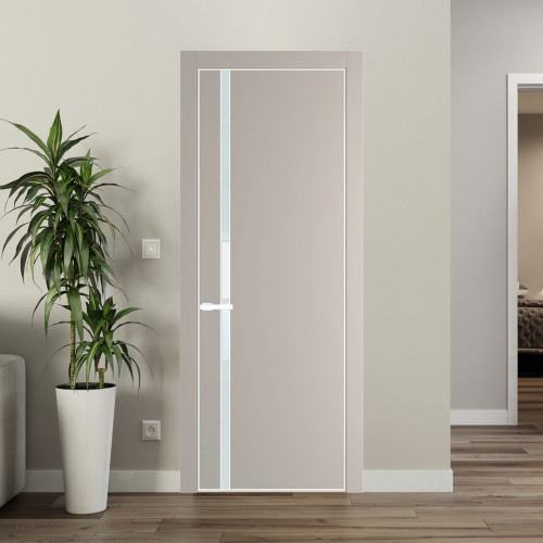 Межкомнатная дверь ProfilDoors 21 PE с вставкой из стекла белый лак Сэнд с алюминиевой кромкой Вайт