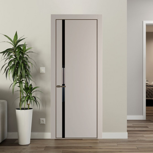 Межкомнатная дверь ProfilDoors 21 PE с вставкой из стекла черный лак Сэнд с алюминиевой кромкой Деорэ
