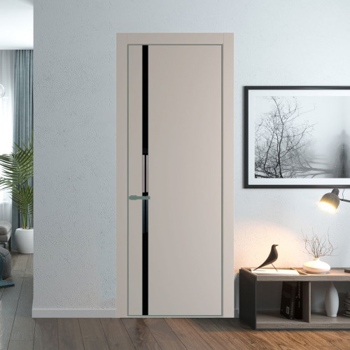 Межкомнатная дверь ProfilDoors 21 PE с вставкой из стекла черный лак Сэнд с алюминиевой кромкой Зеленый воск