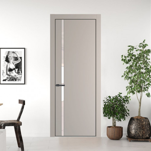 Межкомнатная дверь ProfilDoors 21 PE с вставкой из стекла перламутровый лак Сэнд с алюминиевой кромкой Серая Ночь