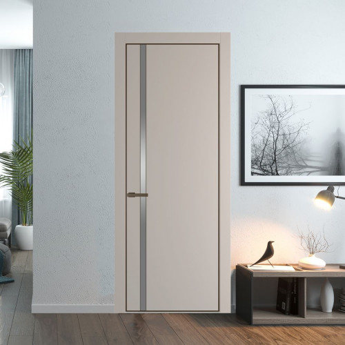 Межкомнатная дверь ProfilDoors 21 PE с вставкой из стекла серебро матлак Сэнд с алюминиевой кромкой Деорэ