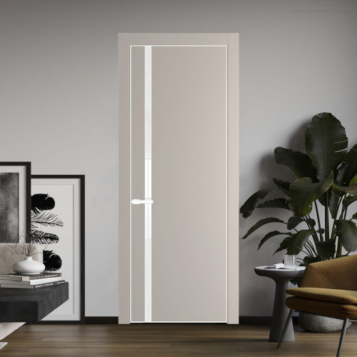 Межкомнатная дверь ProfilDoors 21 PE с вставкой из стекла лак классик Сэнд с алюминиевой кромкой Вайт