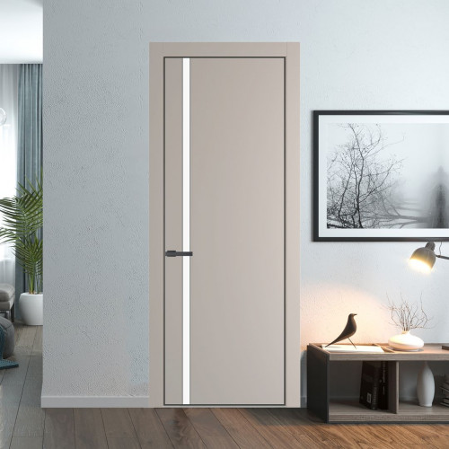 Межкомнатная дверь ProfilDoors 21 PE с вставкой из стекла монохром белый просветленный Сэнд с алюминиевой кромкой Серая Ночь