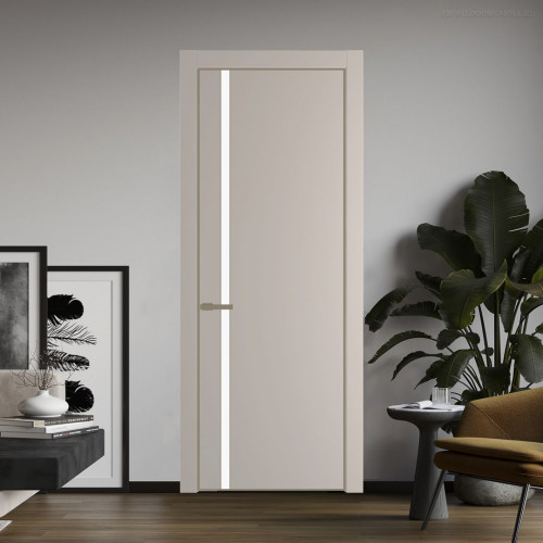 Межкомнатная дверь ProfilDoors 21 PE с вставкой из стекла монохром белый просветленный Сэнд с алюминиевой кромкой Шампань