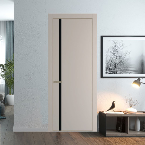 Межкомнатная дверь ProfilDoors 21 PE с вставкой из стекла монохром черный Сэнд с алюминиевой кромкой Никель