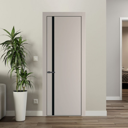 Межкомнатная дверь ProfilDoors 21 PE с вставкой из стекла монохром черный Сэнд с алюминиевой кромкой Серая Ночь