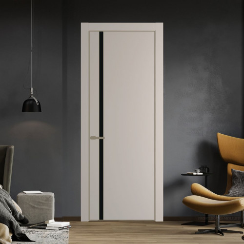 Межкомнатная дверь ProfilDoors 21 PE с вставкой из стекла монохром черный Сэнд с алюминиевой кромкой Шампань