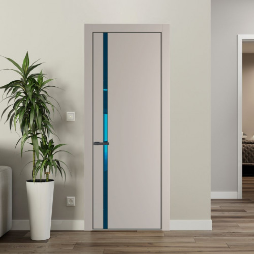 Межкомнатная дверь ProfilDoors 21 PE с вставкой из стекла зеркало blue Сэнд с алюминиевой кромкой Серая Ночь