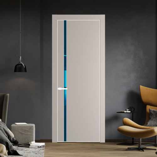 Межкомнатная дверь ProfilDoors 21 PE с вставкой из стекла зеркало blue Сэнд с алюминиевой кромкой Вайт