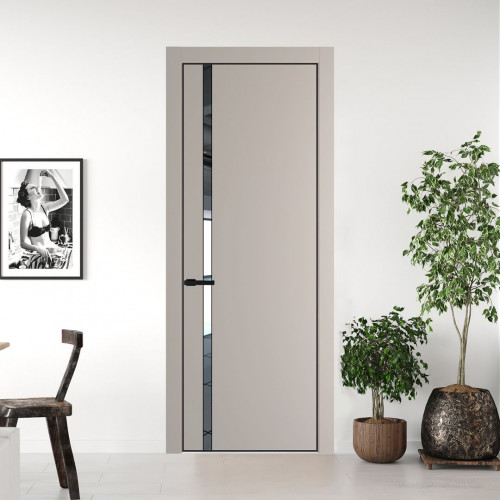 Межкомнатная дверь ProfilDoors 21 PE с вставкой из стекла зеркало Сэнд с алюминиевой кромкой Черный