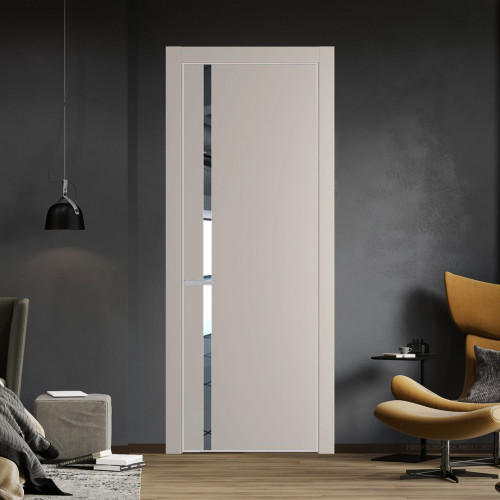 Межкомнатная дверь ProfilDoors 21 PE с вставкой из стекла зеркало Сэнд с алюминиевой кромкой Матовая