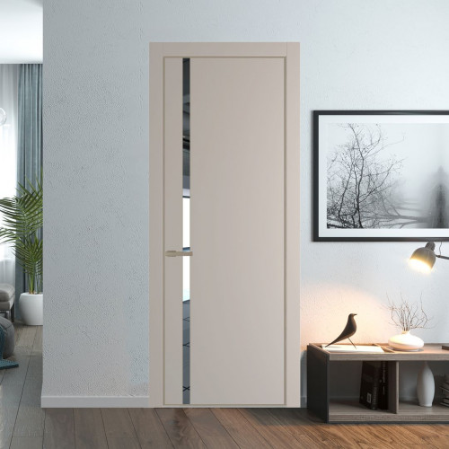 Межкомнатная дверь ProfilDoors 21 PE с вставкой из стекла зеркало Сэнд с алюминиевой кромкой Никель