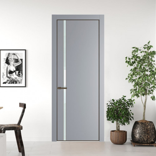Межкомнатная дверь ProfilDoors 21 PE с вставкой из стекла белый лак Смоки с алюминиевой кромкой Деорэ