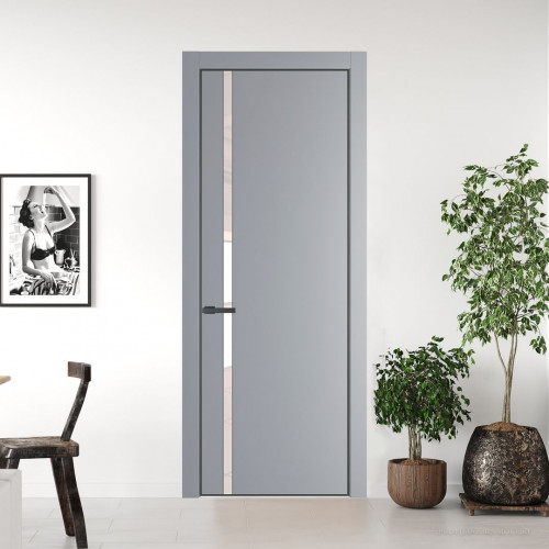 Межкомнатная дверь ProfilDoors 21 PE с вставкой из стекла перламутровый лак Смоки с алюминиевой кромкой Серая Ночь