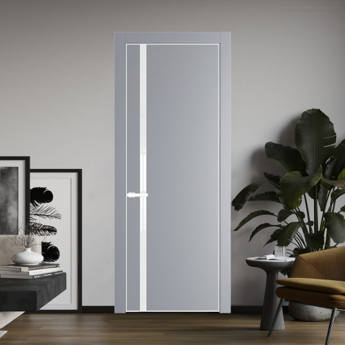Межкомнатная дверь ProfilDoors 21 PE с вставкой из стекла лак классик Смоки с алюминиевой кромкой Вайт