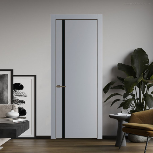 Межкомнатная дверь ProfilDoors 21 PE с вставкой из стекла монохром черный Смоки с алюминиевой кромкой Деорэ