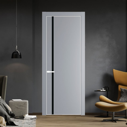 Межкомнатная дверь ProfilDoors 21 PE с вставкой из стекла монохром черный Смоки с алюминиевой кромкой Вайт