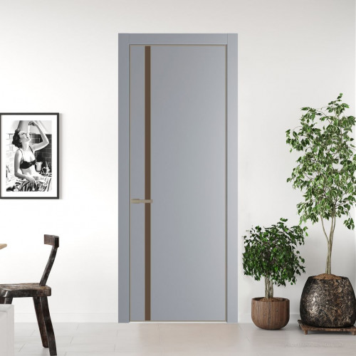 Межкомнатная дверь ProfilDoors 21 PE с вставкой из стекла монохром гляссе Смоки с алюминиевой кромкой Никель