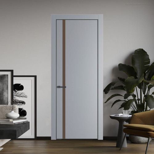 Межкомнатная дверь ProfilDoors 21 PE с вставкой из стекла монохром гляссе Смоки с алюминиевой кромкой Серая Ночь