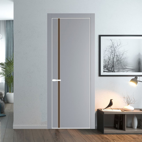 Межкомнатная дверь ProfilDoors 21 PE с вставкой из стекла монохром гляссе Смоки с алюминиевой кромкой Вайт
