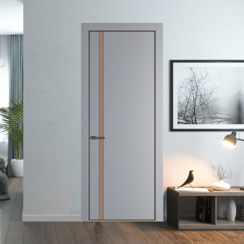 Межкомнатная дверь ProfilDoors 21 PE с вставкой из стекла монохром капучино Смоки с алюминиевой кромкой Деорэ