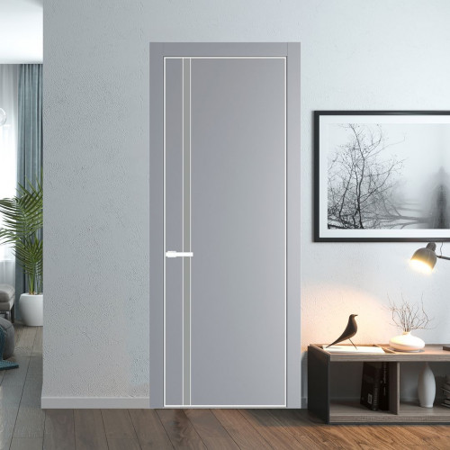 Межкомнатная дверь ProfilDoors 21 PE с вставкой из стекла монохром серый Смоки с алюминиевой кромкой Вайт