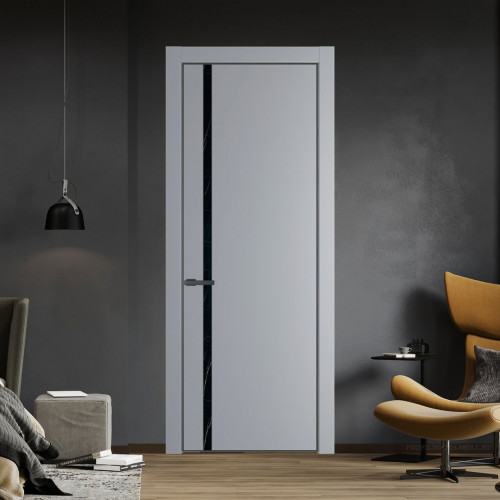 Межкомнатная дверь ProfilDoors 21 PE с вставкой из стекла неро мрамор Смоки с алюминиевой кромкой Серая Ночь