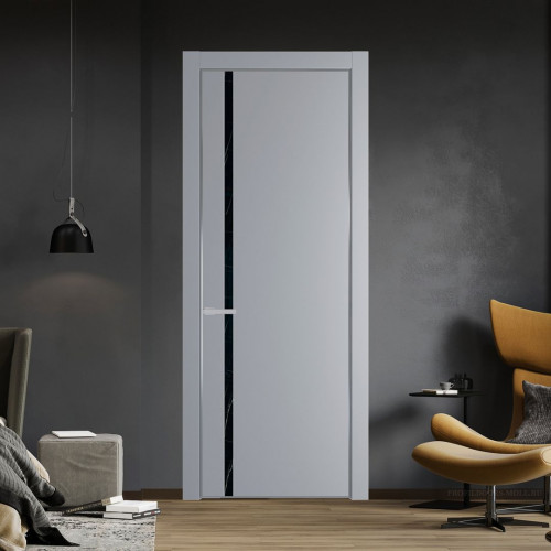 Межкомнатная дверь ProfilDoors 21 PE с вставкой из стекла неро мрамор Смоки с алюминиевой кромкой Серебро
