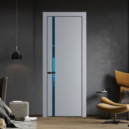 Межкомнатная дверь ProfilDoors 21 PE с вставкой из стекла зеркало blue Смоки с алюминиевой кромкой Черный