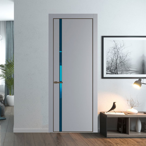 Межкомнатная дверь ProfilDoors 21 PE с вставкой из стекла зеркало blue Смоки с алюминиевой кромкой Деорэ