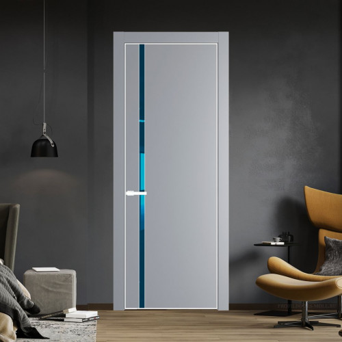 Межкомнатная дверь ProfilDoors 21 PE с вставкой из стекла зеркало blue Смоки с алюминиевой кромкой Вайт