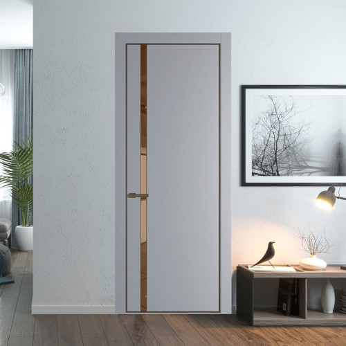 Межкомнатная дверь ProfilDoors 21 PE с вставкой из стекла зеркало bronze Смоки с алюминиевой кромкой Деорэ