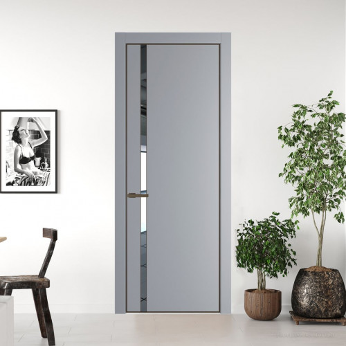 Межкомнатная дверь ProfilDoors 21 PE с вставкой из стекла зеркало Смоки с алюминиевой кромкой Деорэ