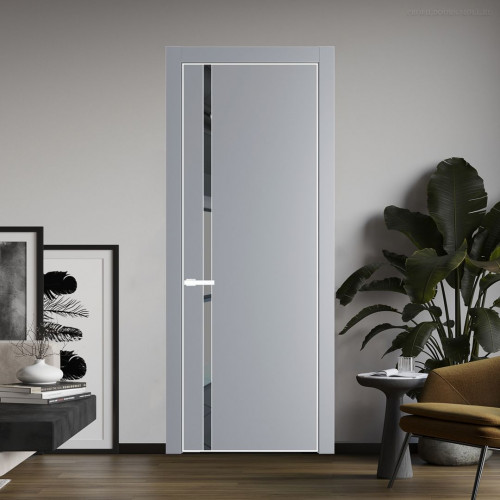 Межкомнатная дверь ProfilDoors 21 PE с вставкой из стекла зеркало grey Смоки с алюминиевой кромкой Вайт