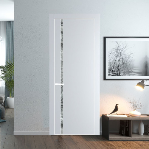 Межкомнатная дверь ProfilDoors 21 PE с вставкой из стекла атриум серебро Вайт с алюминиевой кромкой Вайт