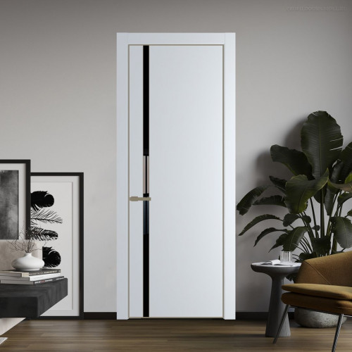 Межкомнатная дверь ProfilDoors 21 PE с вставкой из стекла черный лак Вайт с алюминиевой кромкой Шампань