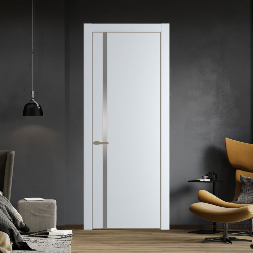 Межкомнатная дверь ProfilDoors 21 PE с вставкой из стекла серебро матлак Вайт с алюминиевой кромкой Шампань